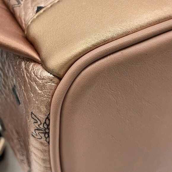 Authentic MCM Visetos Pattern Leather Pink Gold Studded Backpack - Picture 5 of 13